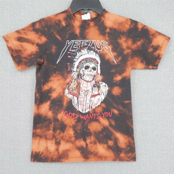 Yeezus Other - Yeezus Kanye Shirt Youth Extra Large Black Orange Tie-Dye Short Sleeve Crew Neck